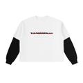 Layered Contrast Sleeve Cotton Flames Around T-Shirt (RED)