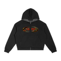 JVH.CO Contrast Plaid Boxy Zip Hoodie (BLACK , RED)
