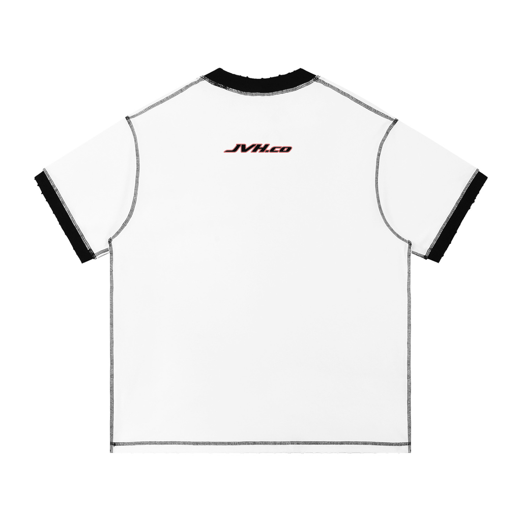 JVH.CO Contrast-Stitched Cotton T-Shirt (RED, WHITE)
