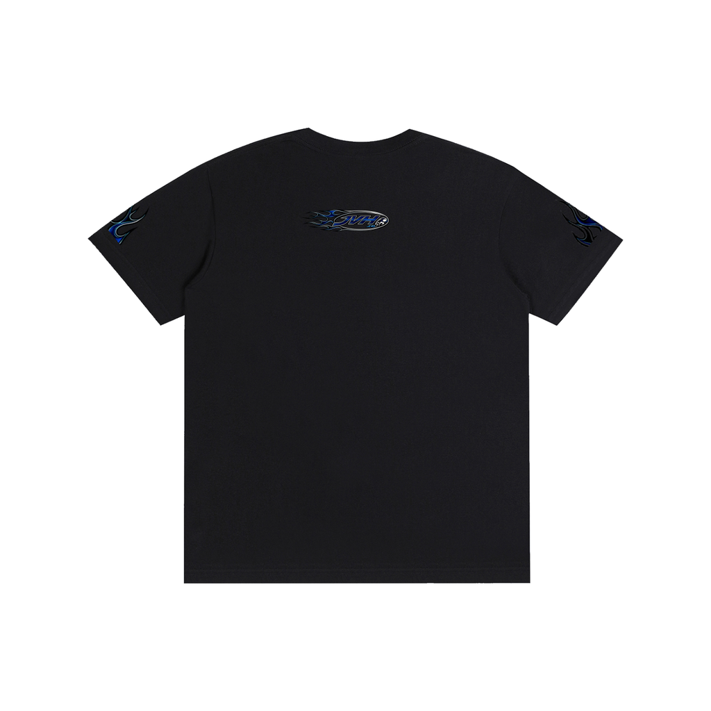 JVH.CO Flame logo fire sleeves Pure Cotton Unisex T-Shirt (Blue)