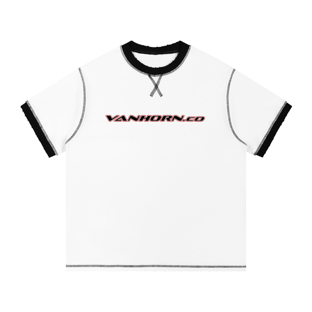 JVH.CO Contrast-Stitched Cotton T-Shirt (RED, WHITE)