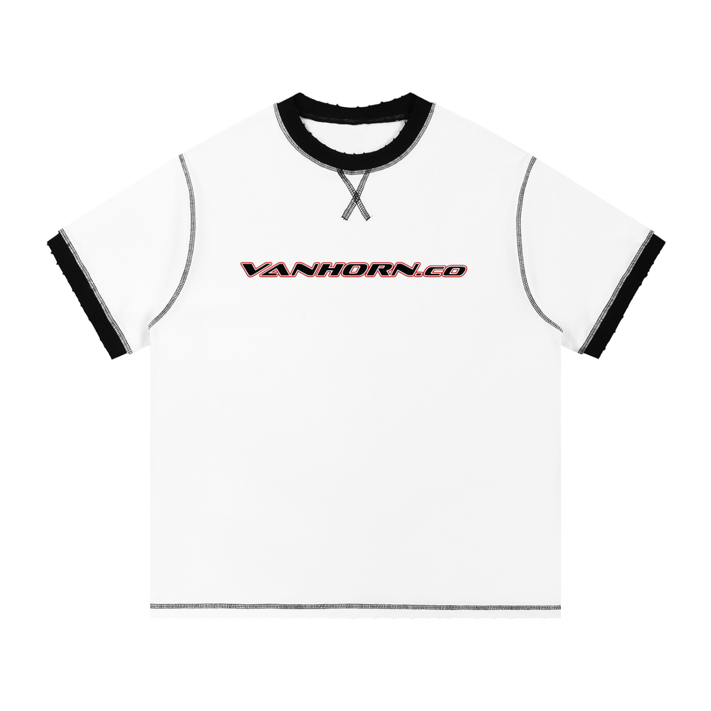 JVH.CO Contrast-Stitched Cotton T-Shirt (RED, WHITE)