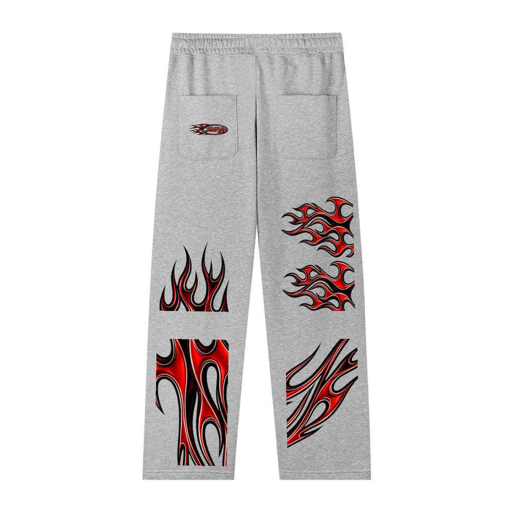 JVH.CO Summer Straight-Leg Extended Extreme Flame Logos Sweatpants (RED)