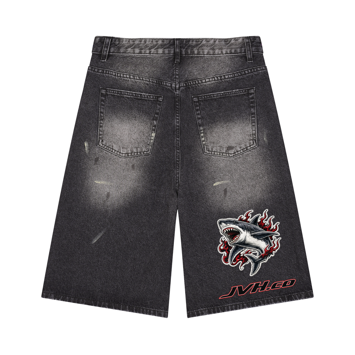 JVH.CO SHArk SERies  Men’s Vintage Wash Wide Leg Denim Shorts
