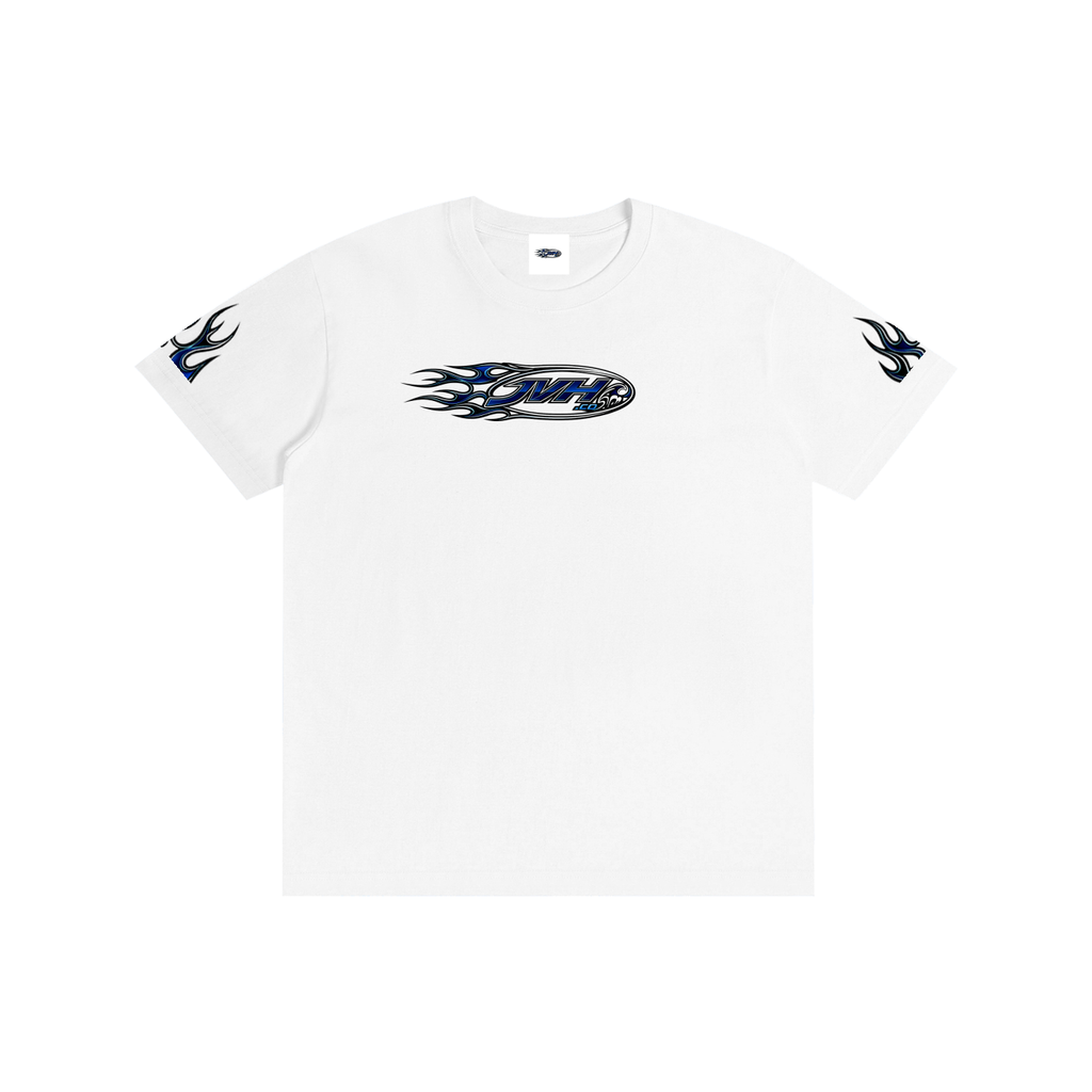JVH.CO Flame logo fire sleeves Pure Cotton Unisex T-Shirt (Blue)
