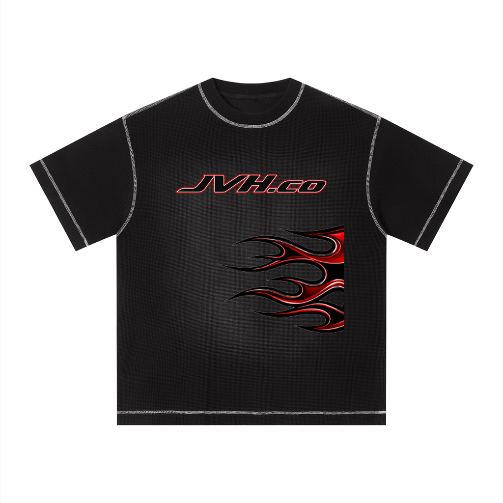 JVH.CO Giant flame  Sunfade Waffle Boxy T-Shirt