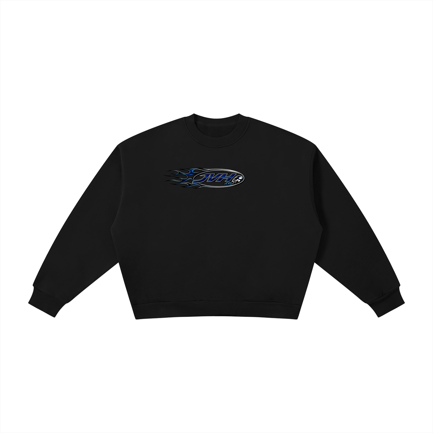 JVH.CO FLAME LOGO Boxy Fleece Crewneck Sweatshirt (BLUE)