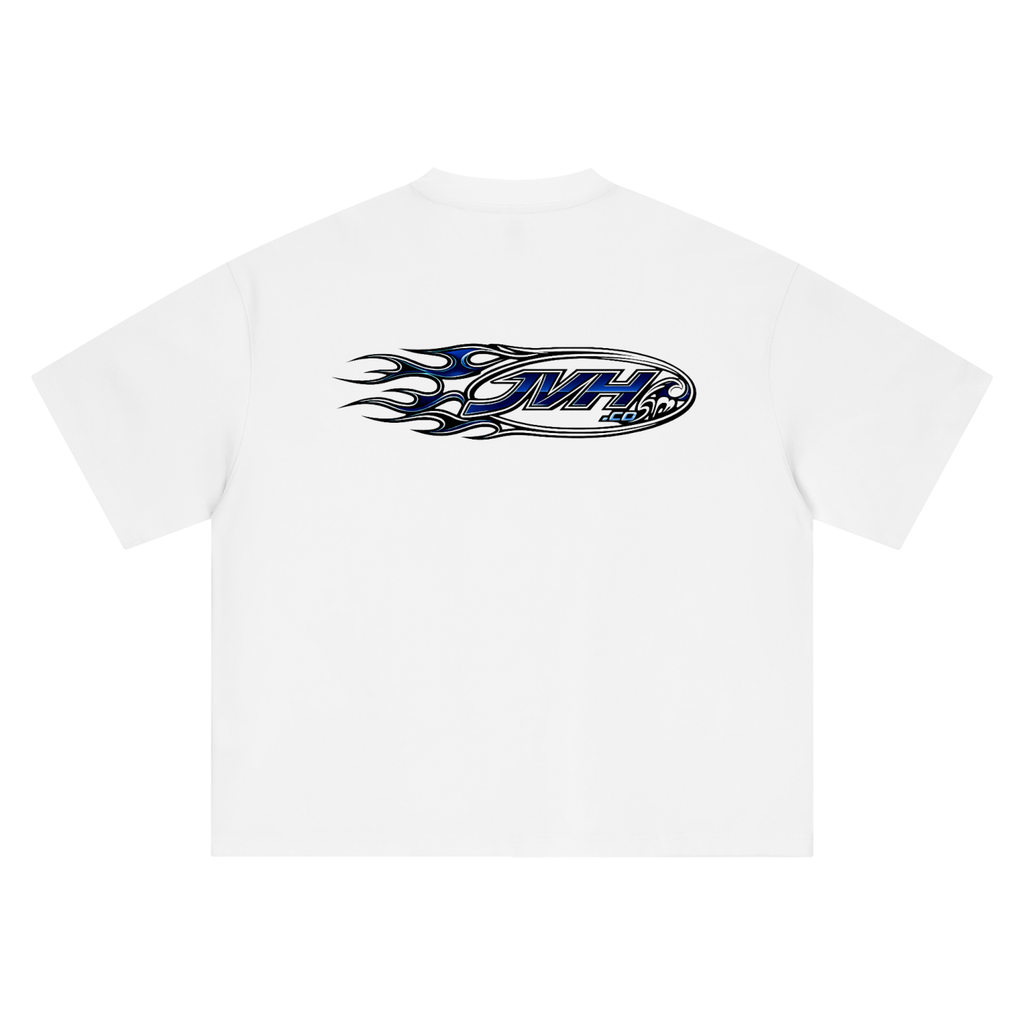 JVH.CO Boxy Oversized Flame Logo T-Shirt (BLUE)