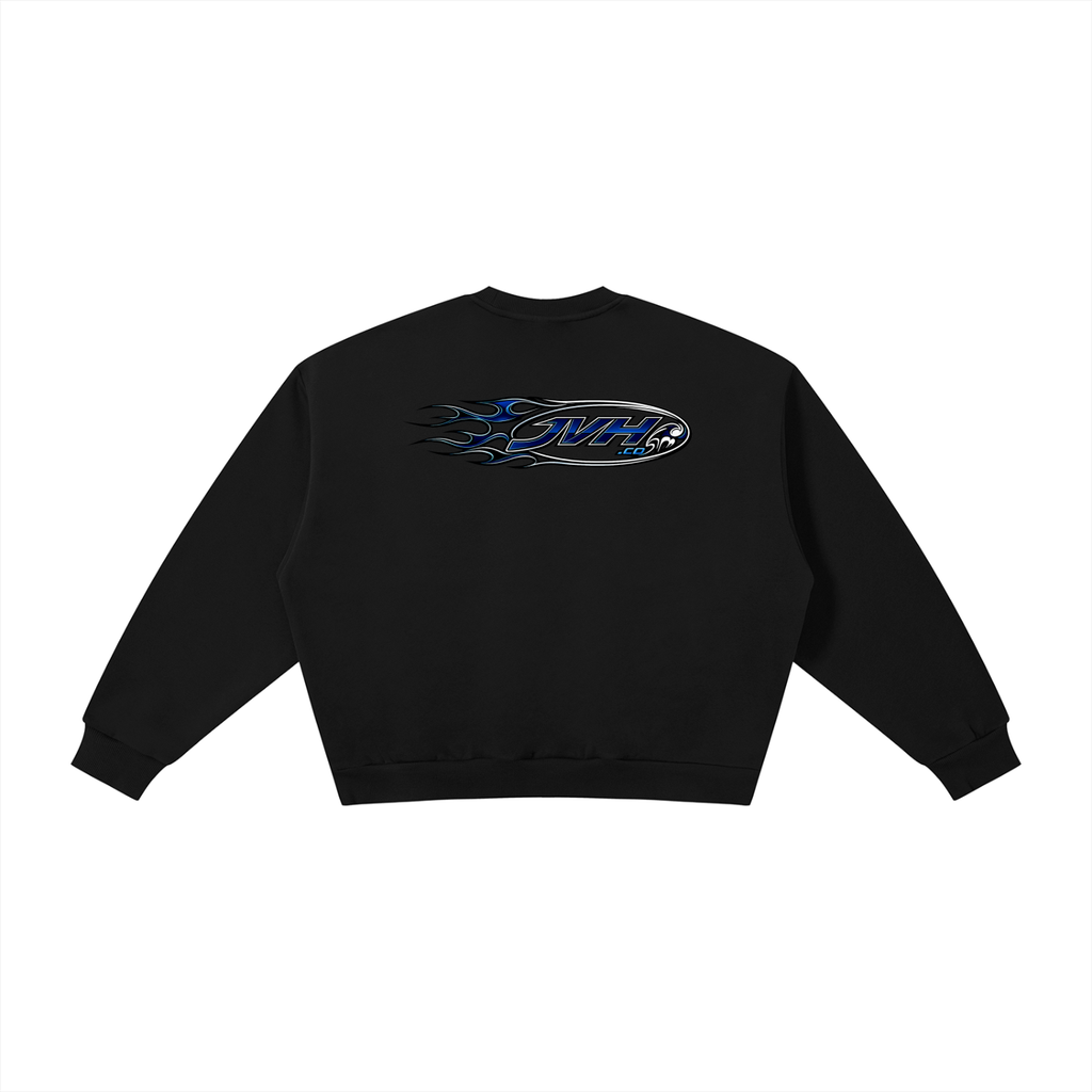 JVH.CO FLAME LOGO Boxy Fleece Crewneck Sweatshirt (BLUE)