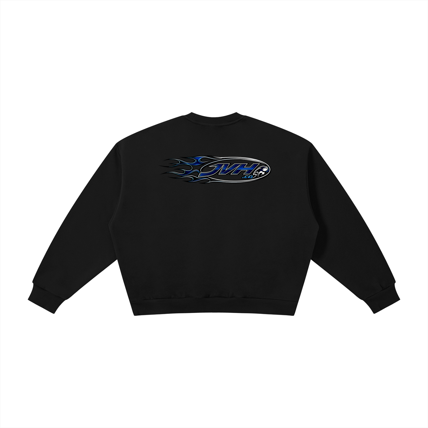 JVH.CO FLAME LOGO Boxy Fleece Crewneck Sweatshirt (BLUE)