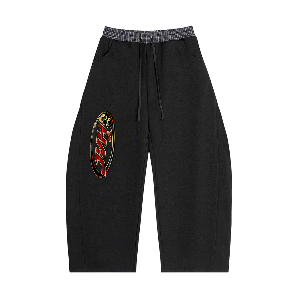 JVH.CO Plaid Waistband Barrel Sweatpants (BLACK, RED)