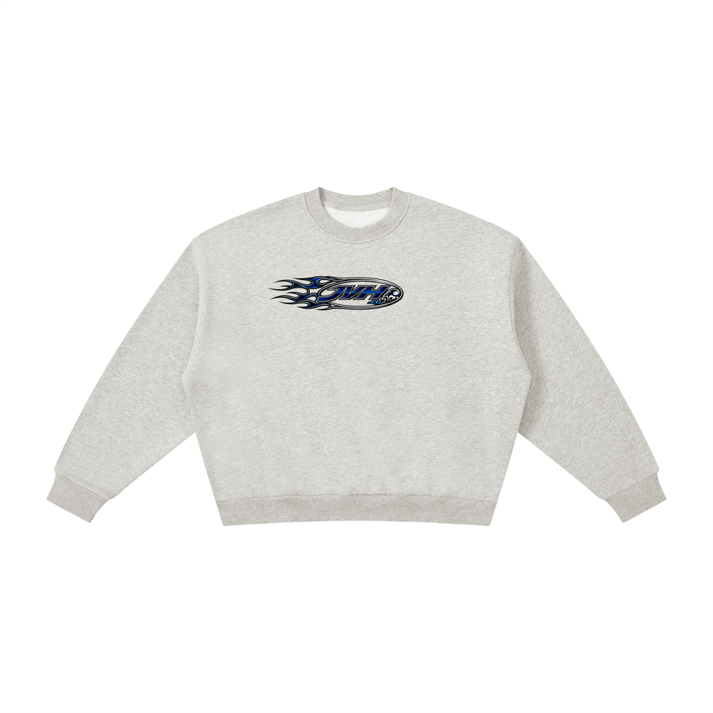 JVH.CO FLAME LOGO Boxy Fleece Crewneck Sweatshirt (BLUE)