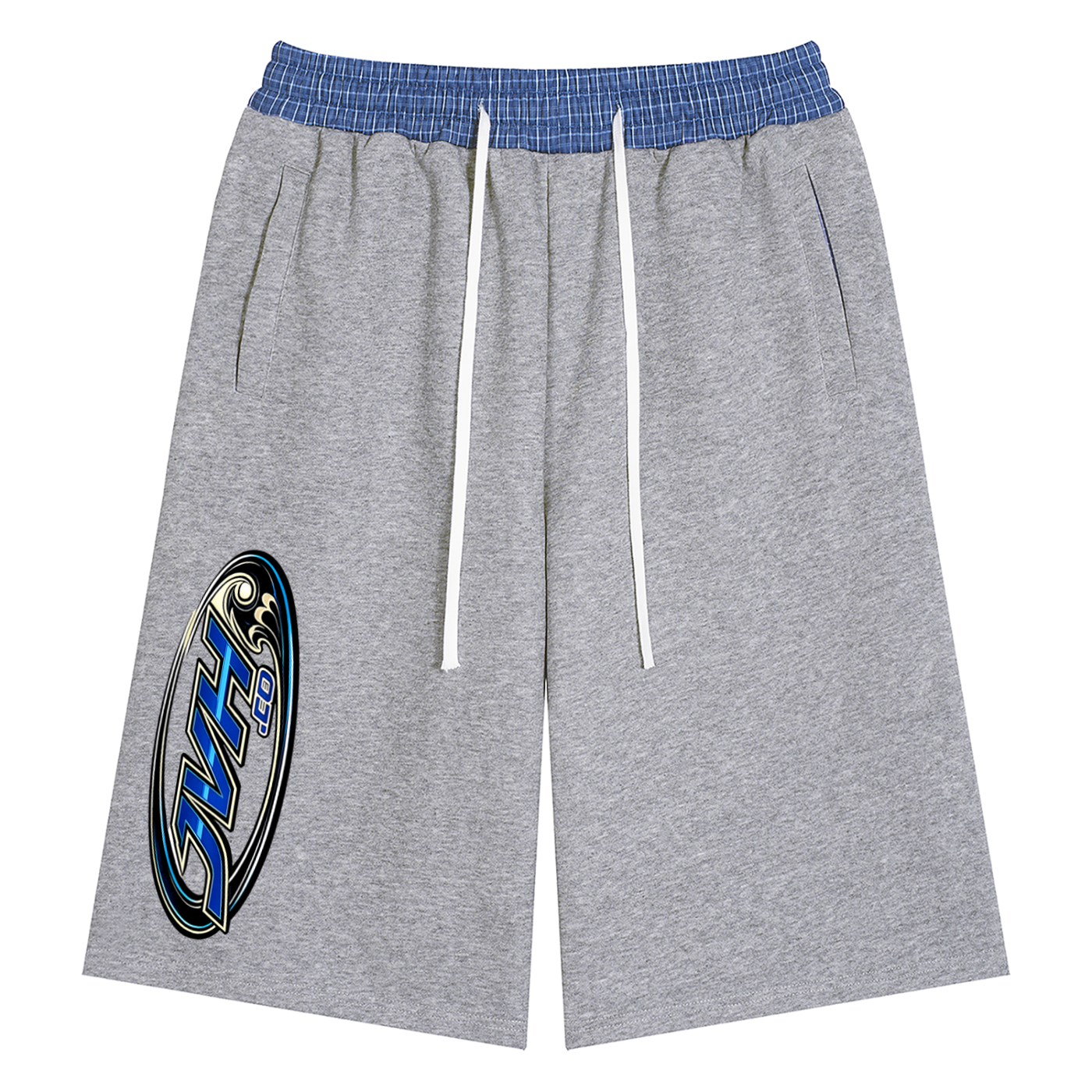 JVH.CO Plaid Waistband Shorts (GREY,BLUE)
