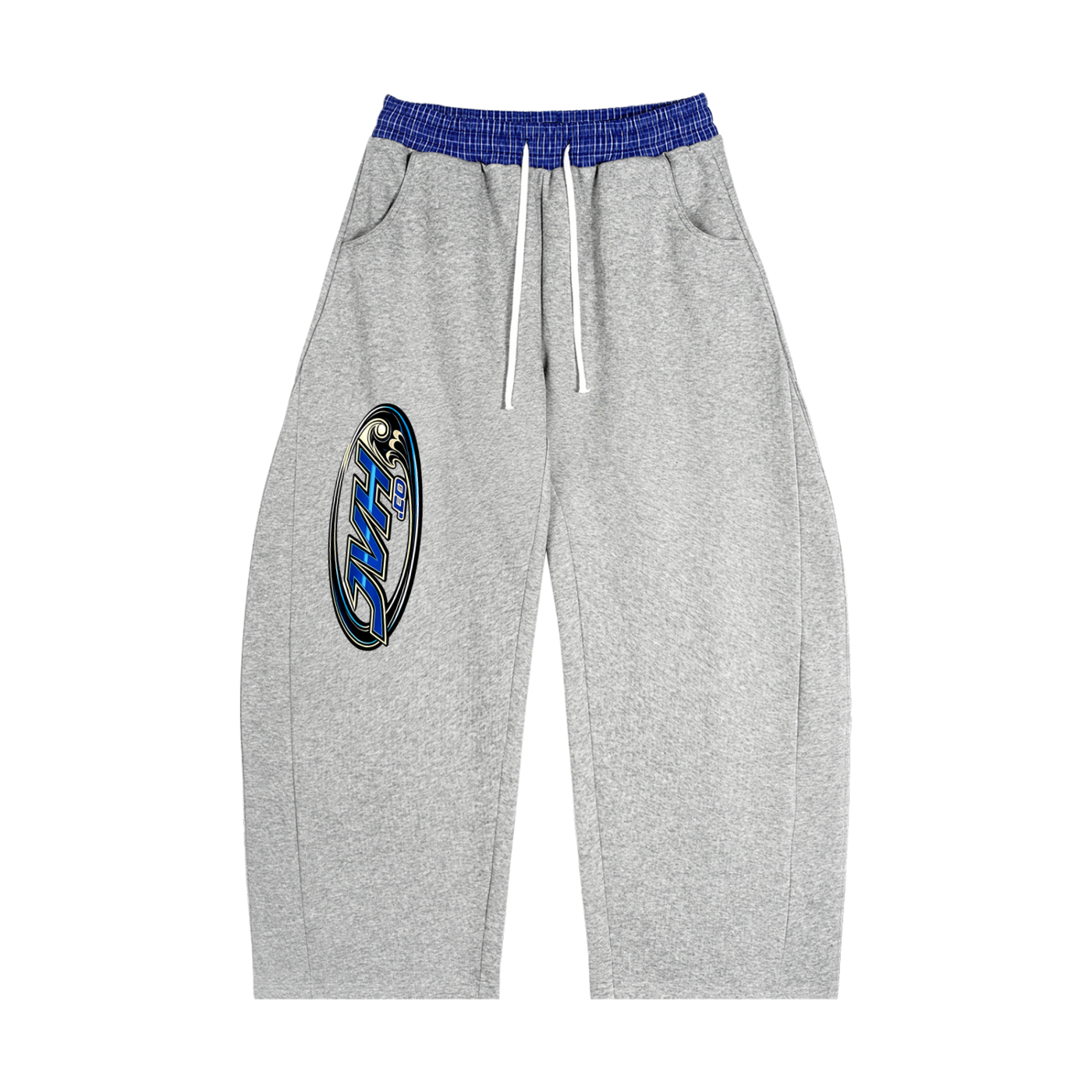 JVH.CO Plaid Waistband Barrel Sweatpants (GREY, BLUE)