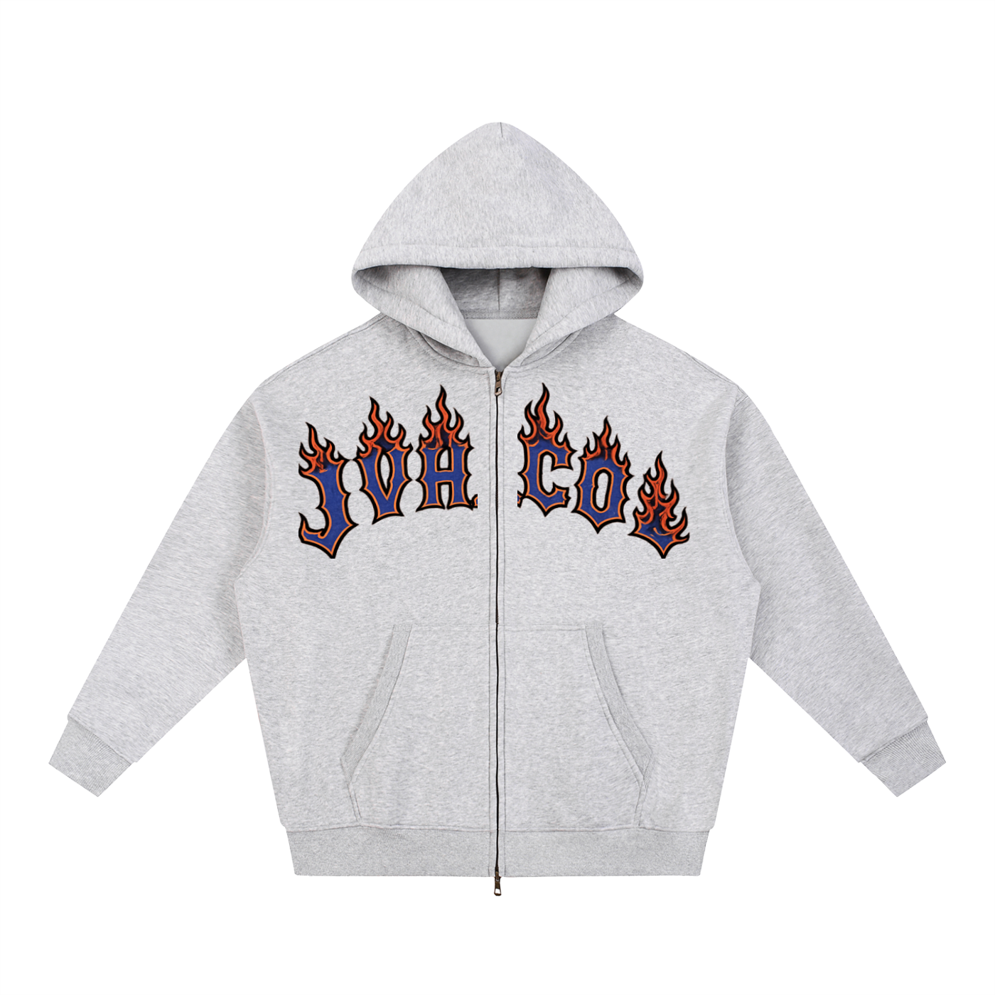 JVH.CO Oversized Fleece Boxy Beach Flames Zip Up Hoodie