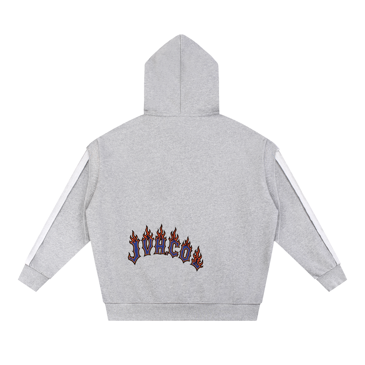 JVH.CO Contrast Tape Raw Edge Double Layered Zip Beach Flames Hoodie