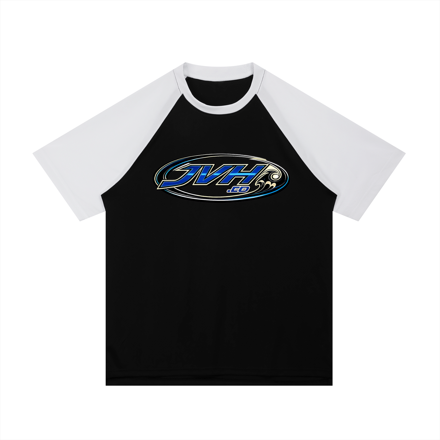 JVH.CO Contrast Raglan Sleeve Mesh T-Shirt (BLUE, BLACK)
