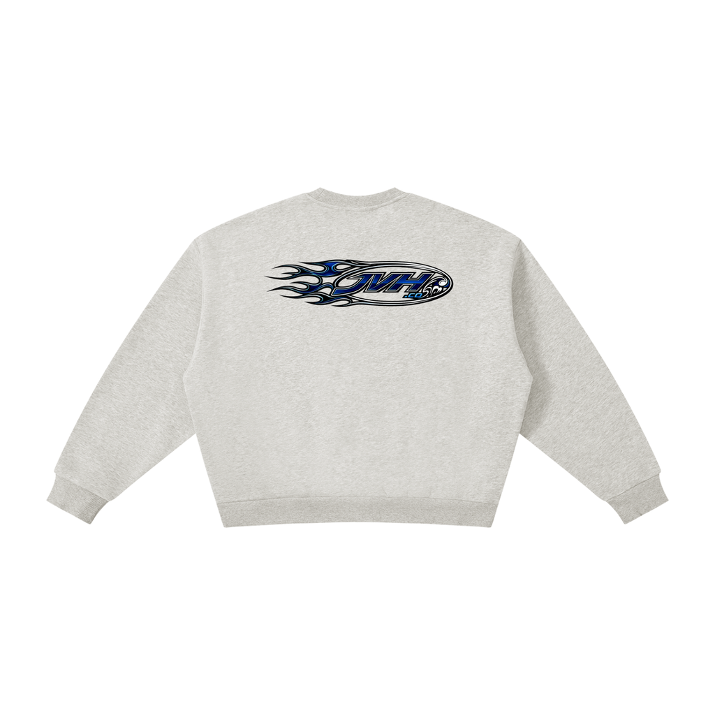 JVH.CO FLAME LOGO Boxy Fleece Crewneck Sweatshirt (BLUE)