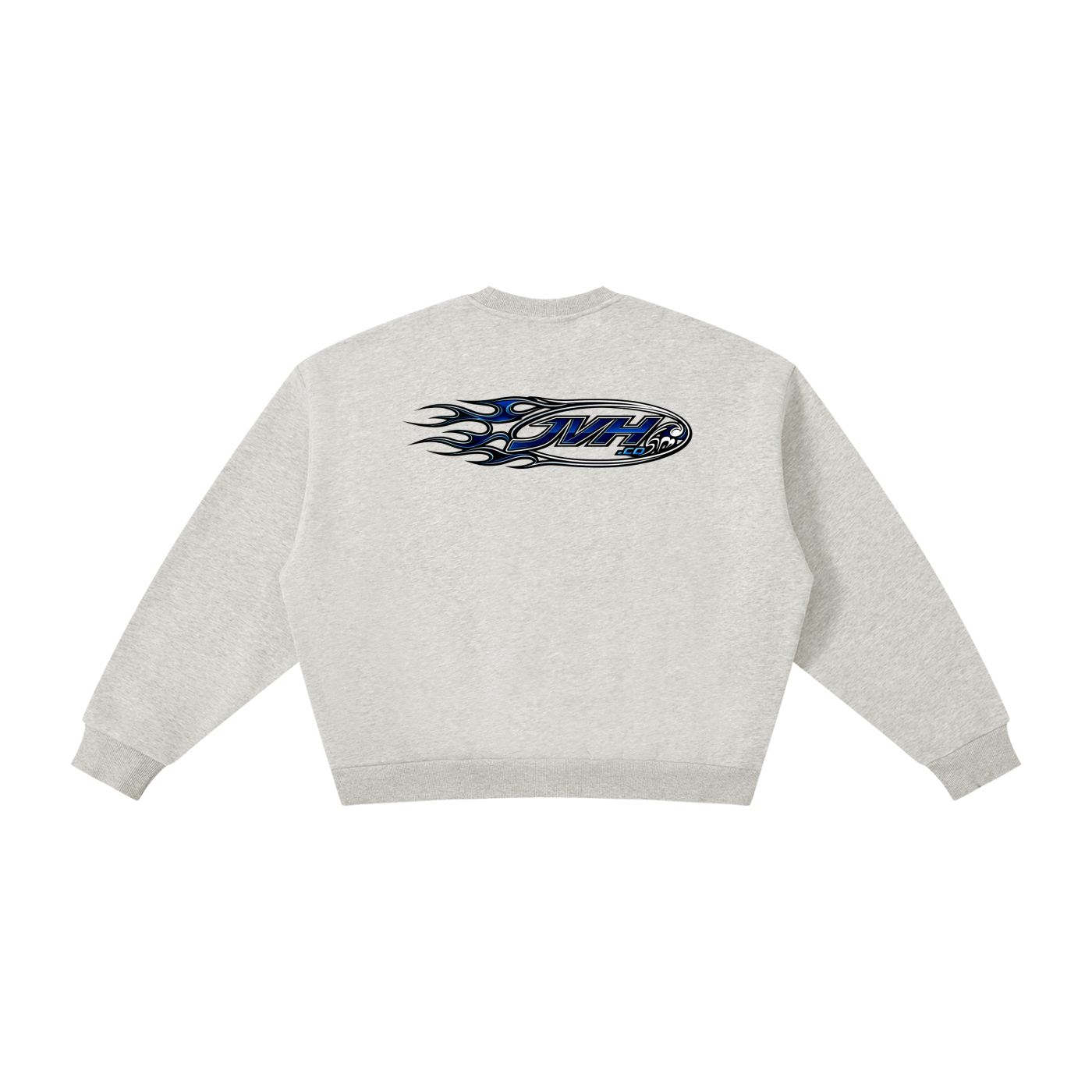 JVH.CO FLAME LOGO Boxy Fleece Crewneck Sweatshirt (BLUE)