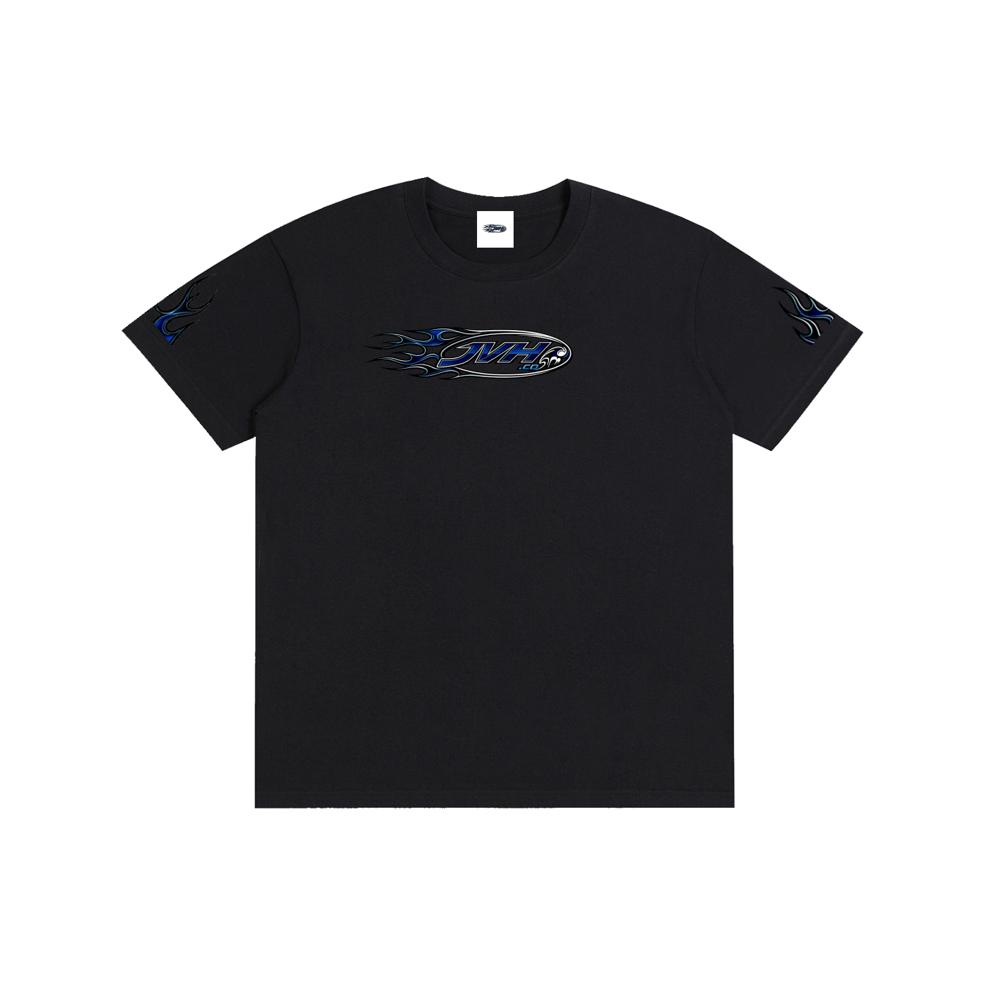 JVH.CO Flame logo fire sleeves Pure Cotton Unisex T-Shirt (Blue)