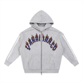 JVH.CO Contrast Tape Raw Edge Double Layered Zip Beach Flames Hoodie